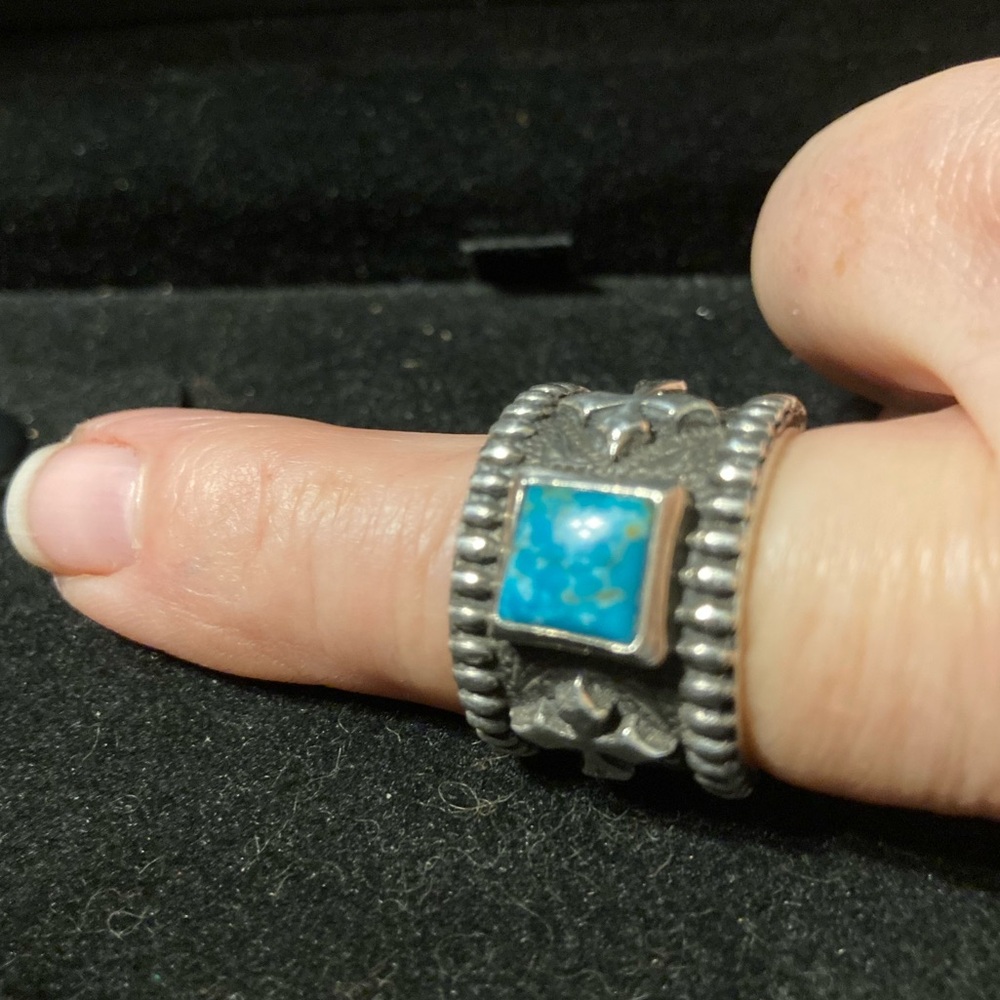 Turquoise RING - Rockin Out Artisan Made Sterling Silver - Cross - Kingman stone